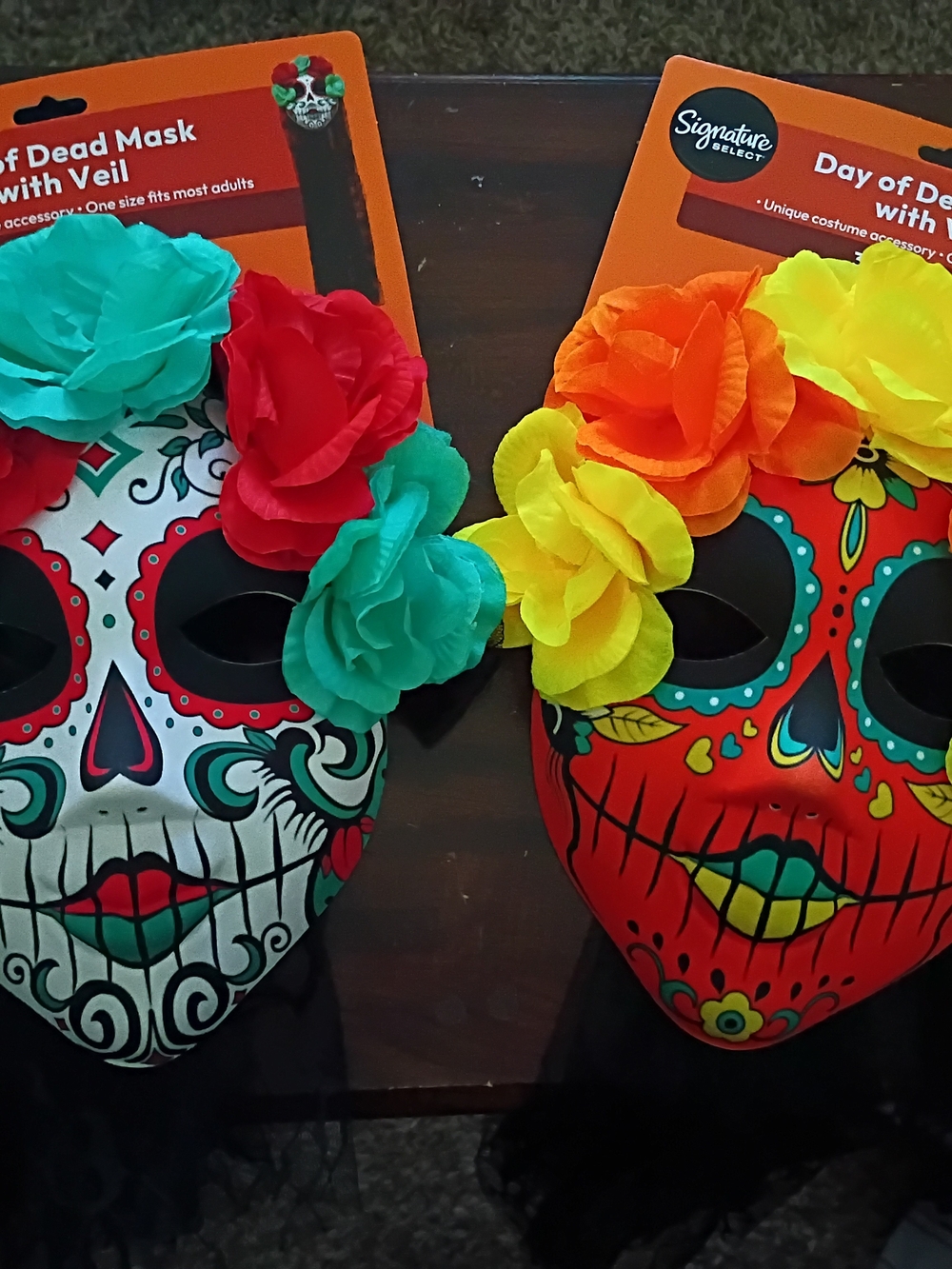 Day of the Dead Floral Masks With Veil- Multicolor